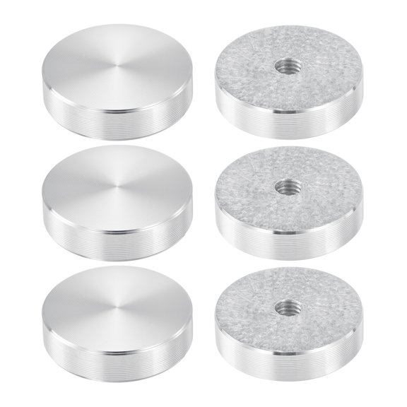 M6 Thread 30mm Diameter Round Shape Aluminum Disc Hardware 6pack, Aluminum Circle Disc Glass Top Adapter, Silver