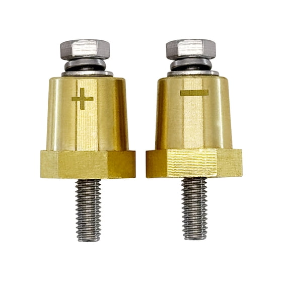 M6 Thread Brass Battery Terminal Charging Posts, Ampper Battery Post Adapter (+/-) with Solid M6 Bolts as Male Posts Direct to Battery, Pack of 2