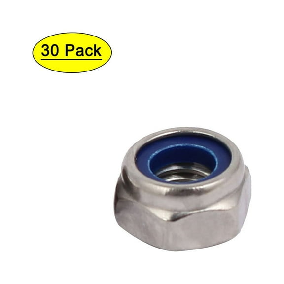 M6 Thread Dia 304 Stainless Steel Self-locking Nylon Insert Lock Hex Nut 30pcs