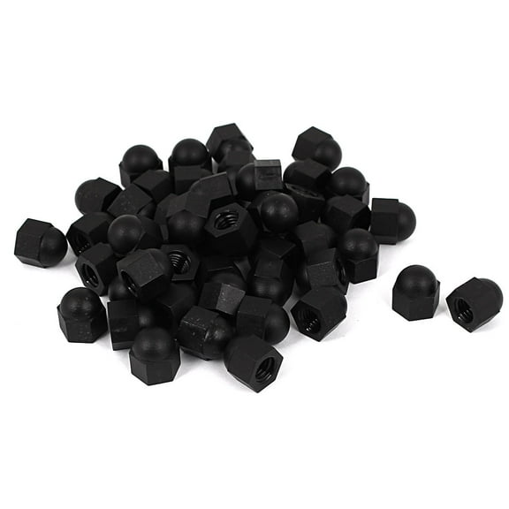 M6 Thread Dia Dome Head Nylon Cap Acorn Hex Nuts Black 49pcs
