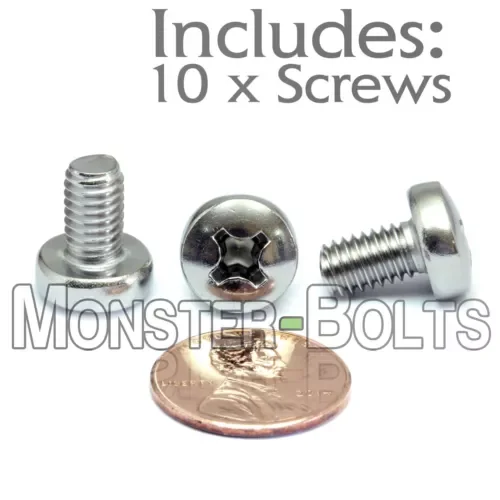 M6 X 10Mm - Qty 10 - Stainless Steel Phillips Pan Head Machine Screws Din 7985 A