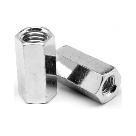 M6 x 1.00 x 18 Coarse Thread Class 6 Hex Rod Coupling Nut Low Carbon Steel Zinc Plated Pk 100