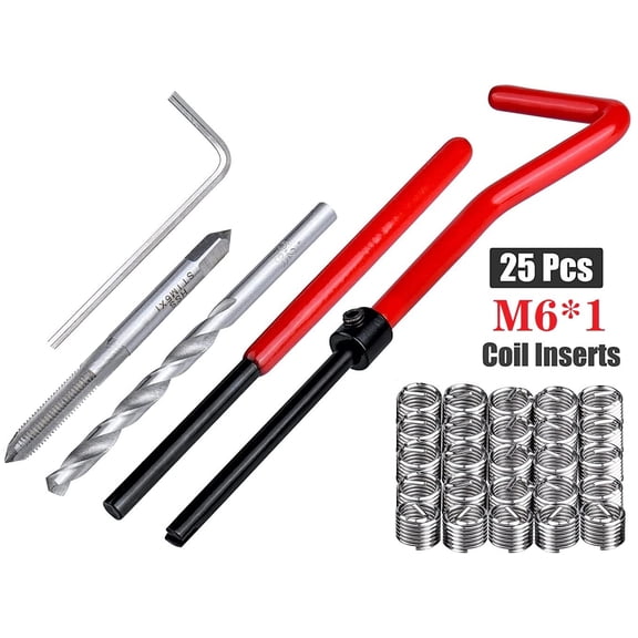 M6 x 1.0mm Thread Repair Insert Kit Stainless Steel 30 Piece Hand Tool Set