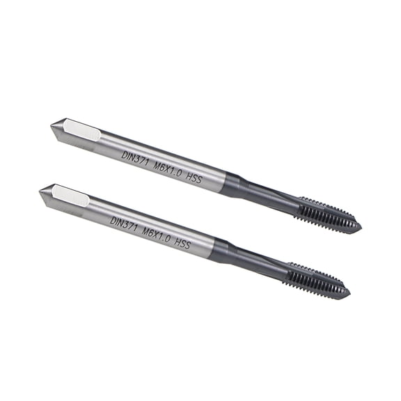 M6 x 1 Spiral Point Threading Tap H2 Tolerance High Speed Steel TICN Coated Round Shank with Square End DIN371/376, 2pcs