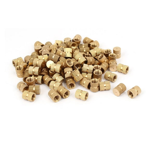 M6 x 10mm 8.3mm OD Brass Threaded Insert Embedded Knurled Thumb Nut 100PCS