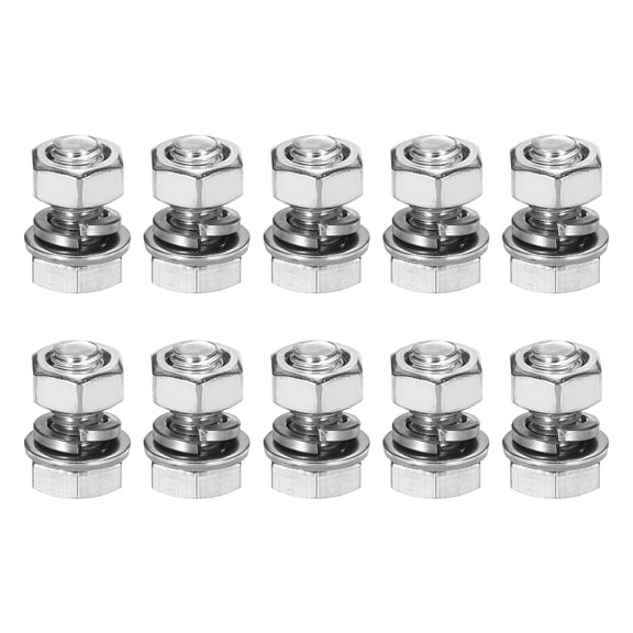 M6 x 12mm 304 Stainless Steel Hex Head Screws Bolts, Nuts, Flat & Lock Washers Assortment Kit, 10 Sets