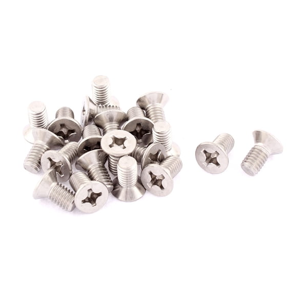 Unique Bargains M6 - 1 x 12mm Fine Thread Phillips Flat Head Countersunk Bolts Machine Screws 20Pcs