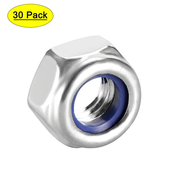 M6 x 1mm Nylon Insert Hex Lock Nuts, 304 Stainless Steel, 30 Pcs