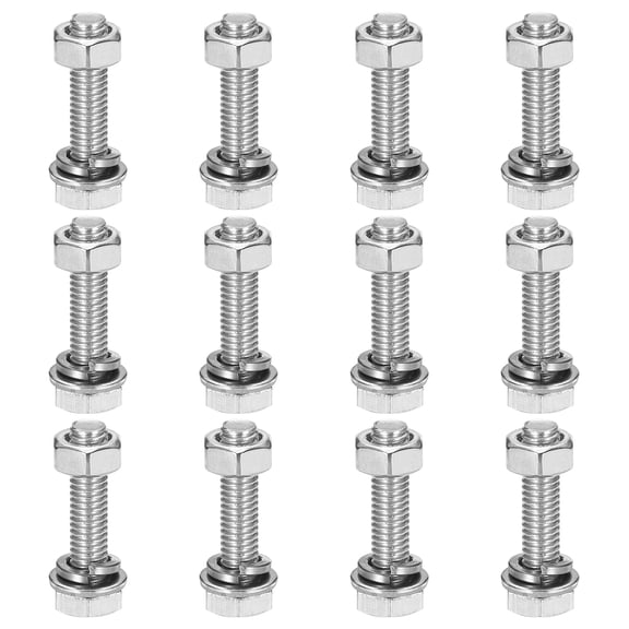 M6 x 25mm 304 Stainless Steel Hex Head Screws Bolts, Nuts, Flat & Lock Washers Assortment Kit, 12 Sets