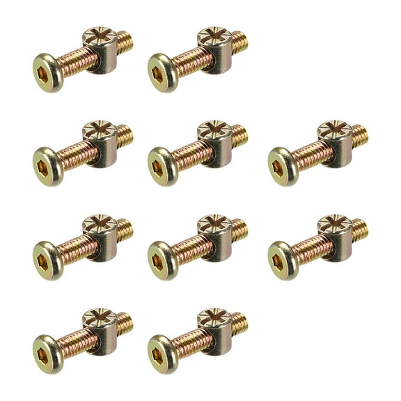 M6 x 25mm Furniture Bolts Nut Set Hex Socket Screw with Barrel Nuts Phillips-Slotted Zinc Plated 10Sets