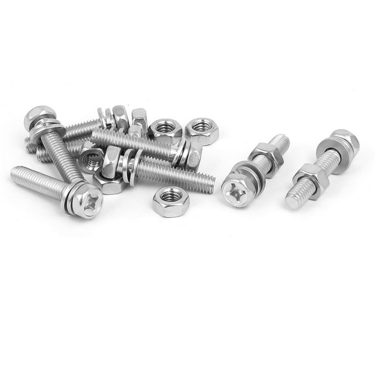 M6 x 30mm 304 Stainless Steel Hex Head Bolts Nuts w Washers 8 Sets 