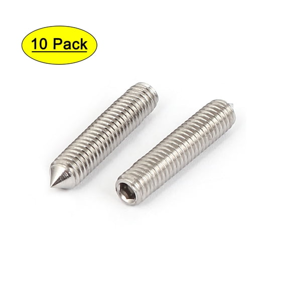 M6 x 30mm Cone Point Hex Socket Set Grub Screw Silver Tone 10 Pcs