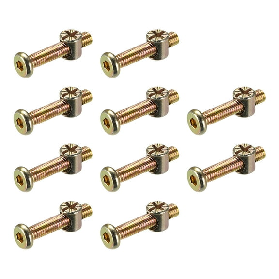Uxcell M6 x 1.38''Furniture Bolts Nut Set Hex Socket Screw with Barrel Nuts Phillips-Slotted Zinc Plated 10Sets