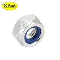 M6 x1mm Nylon Insert Hex Lock Nuts, Carbon Steel White Zinc Plated 50 Pcs