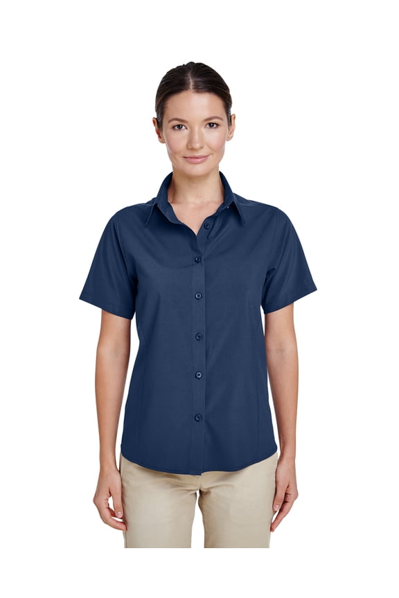 M610SW Harriton Ladies' Paradise Short-Sleeve Performance Shirt - Navy - XL