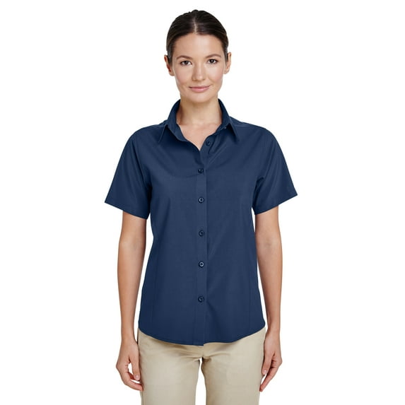 M610SW Harriton Ladies' Paradise Short-Sleeve Performance Shirt - Navy - XL