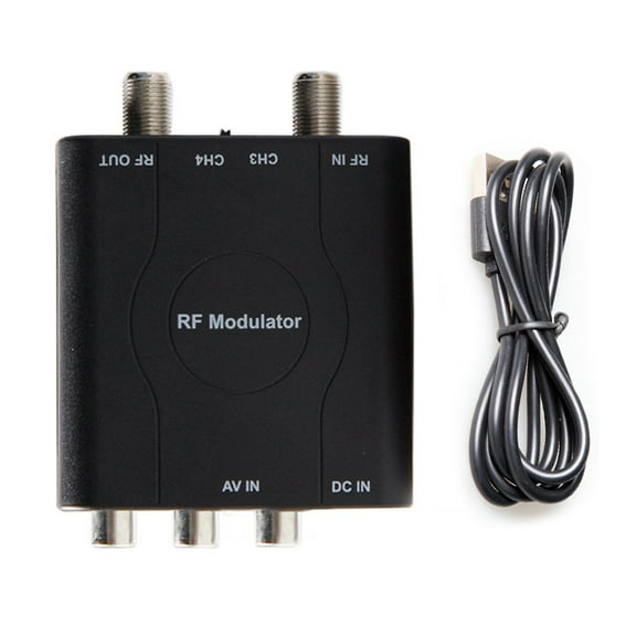 M61A RF Analog Signal Modulator, AV To RF Converter For NTSC TV Systems, CH3/CH4 Channel Video Adapter With For RCA Input, F-Type Output, PLL Control, USB Powered, Black