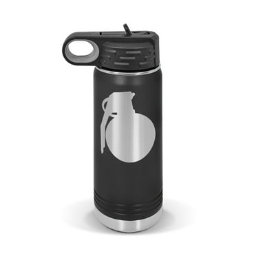 M67 Hand Grenade Water Bottle 20 oz - Laser Engraved w/ Flip Top Removable Straw - Polar Camel - Stainless - Vacuum Insulated - Drinkware - small bomb fragmentation - Black