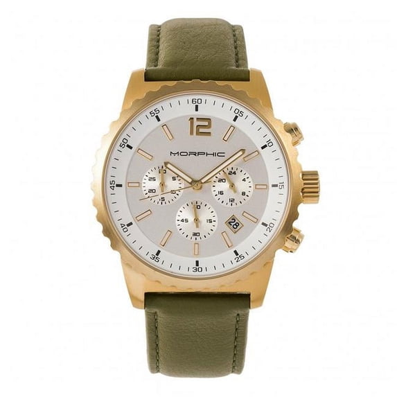 M67 Series Chronograph Leather-Band Watch W/Date - Gold/Olive