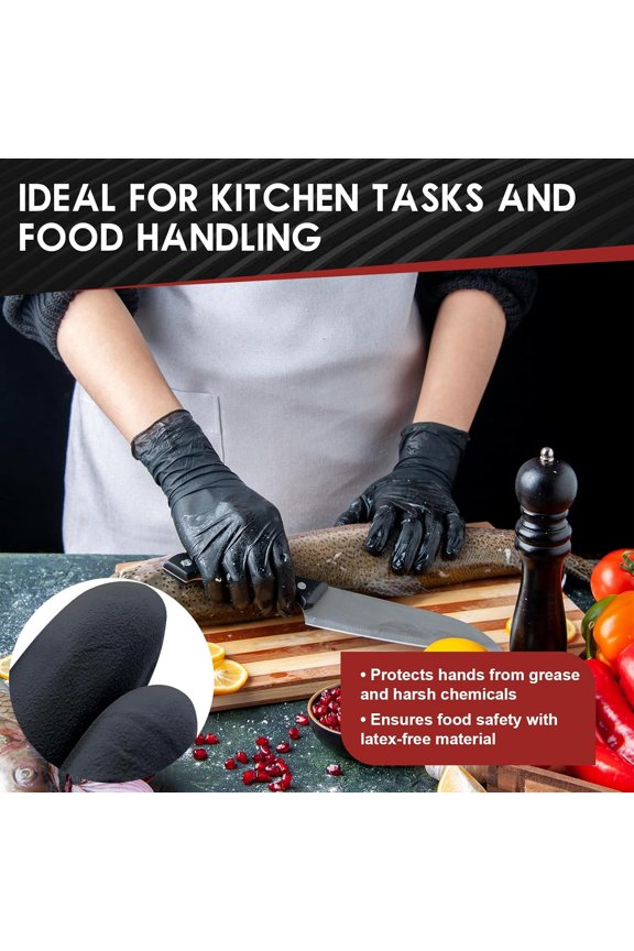M68 Black Nitrile Gloves 4 Mil Disposable, Latex Free Powder Free, Textured Fingertips, Chemical Resistant, Cooking, Cleaning