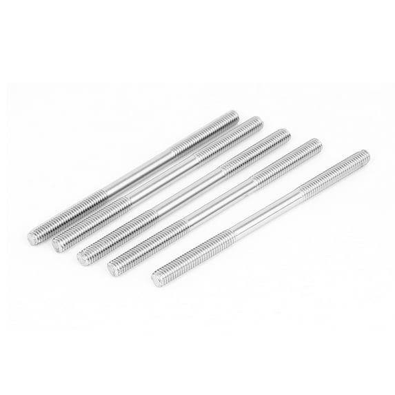 M6x100mm Stainless Steel Double End Threaded Stud Screw Bolt Silver Tone 5Pcs