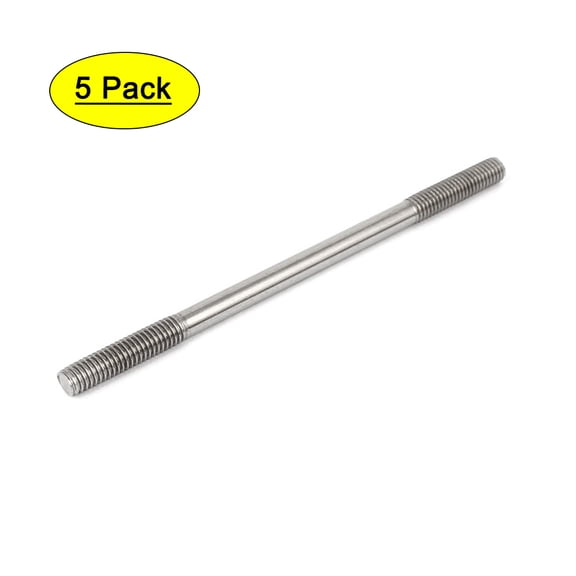 M6x110mm 304 Stainless Steel Double End Threaded Stud Screw Bolt 5pcs