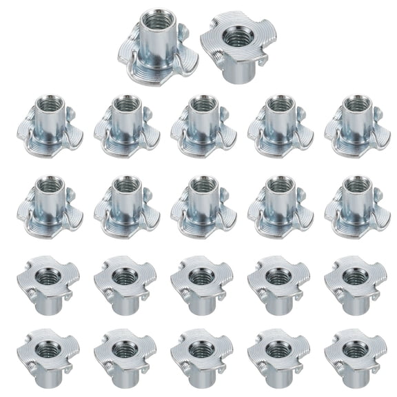 M6x12mm T-Nuts 4 Pronged 0.69" x 0.47" Tee Nut Carbon Steel Fully Thread 50packs