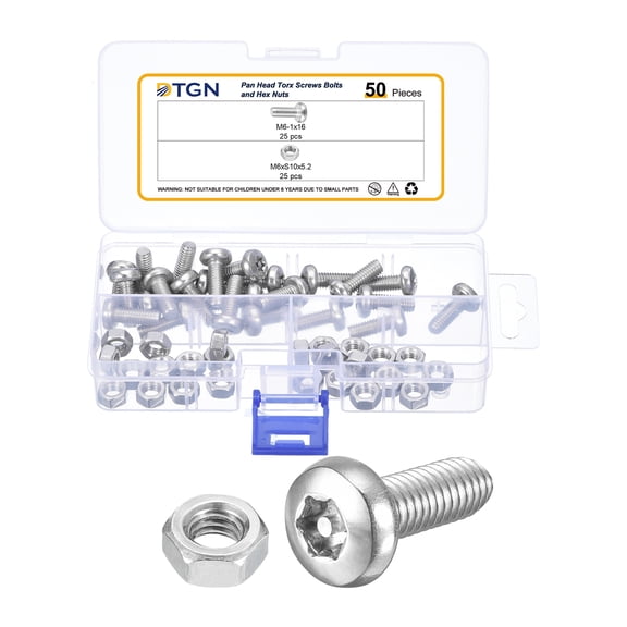 M6x16mm Pan Head Torx Security Screw - 50Pack - Steel - Silver