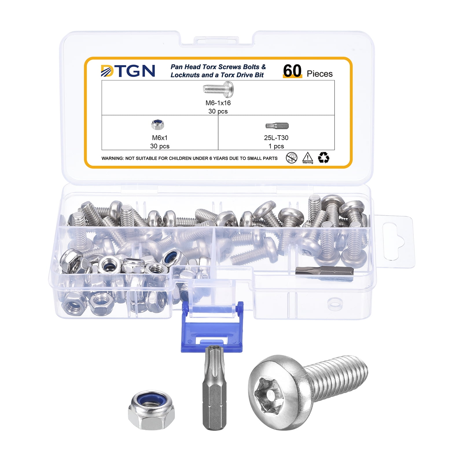 M6x16mm Pan Head Torx Security Screw - 60Pack - Stainless Steel - Silver