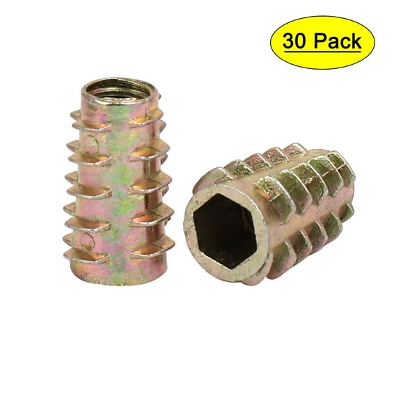 M6x18mm Hex Socket Threaded Insert Nuts Bronze Tone 30Pcs for Wood Furniture