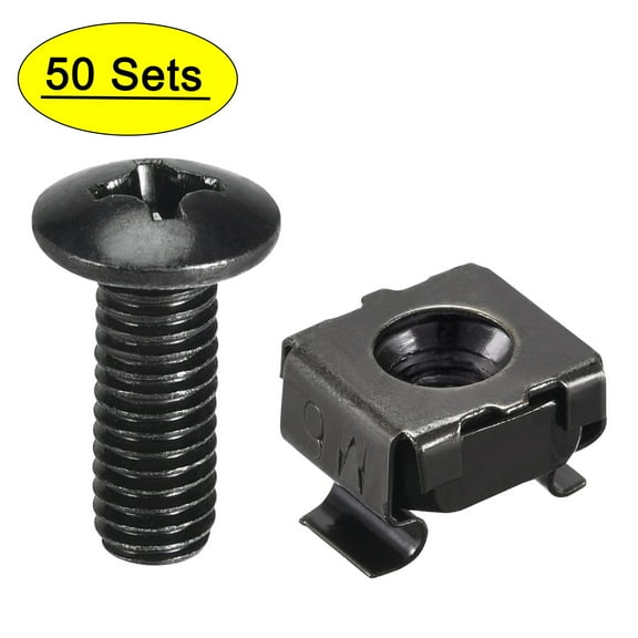 Unique Bargains M6x19mm Cage Nuts and Screws Carbon Steel for Rack Mount Server Shelve Furniture Set of 50