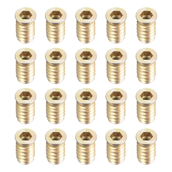 M6x20mm Threaded Insert Nuts Carbon Steel Zinc Plated 20 Pack