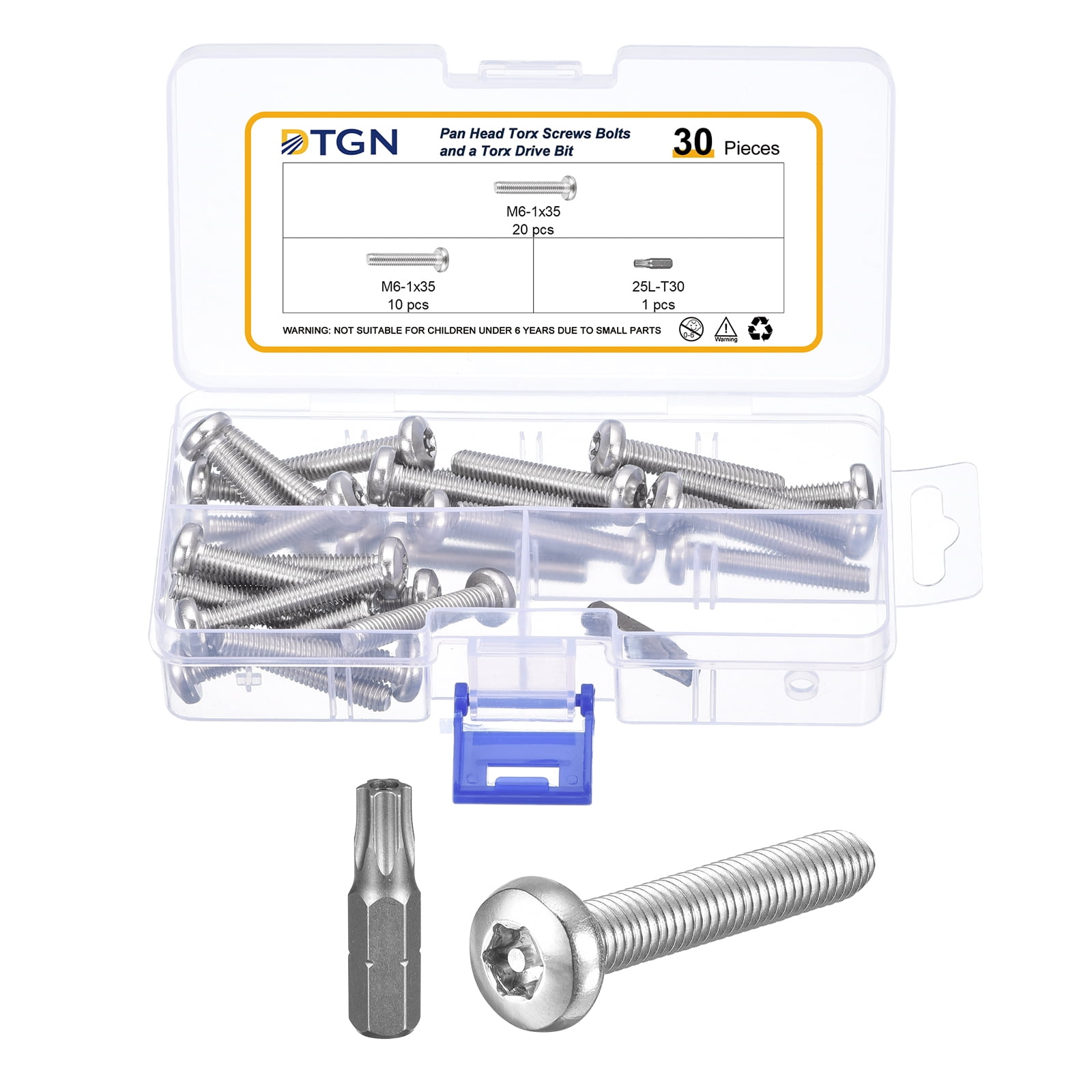 M6x35mm Pan Head Torx Security Screw - 30Pack - Stainless Steel - Silver