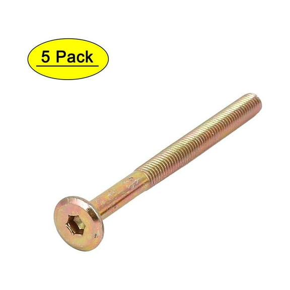 M6x75mm Flat Hex Socket Metal Head Hexagon Furniture Bolts Connector Fastener 5pcs