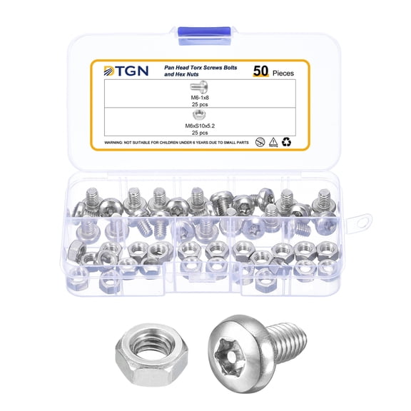 M6x8mm Pan Head Torx Security Screw - 50Pack -  Steel - Silver