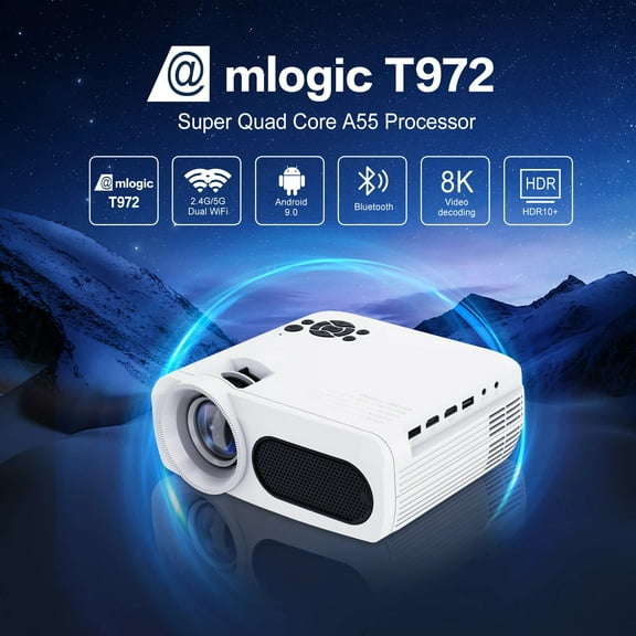 M7 projector, 1920x1080p, 300 ANSI, 5g/4G, WiFi, BT, LED video compatible 8K, Amlogic t972, Android 9.0