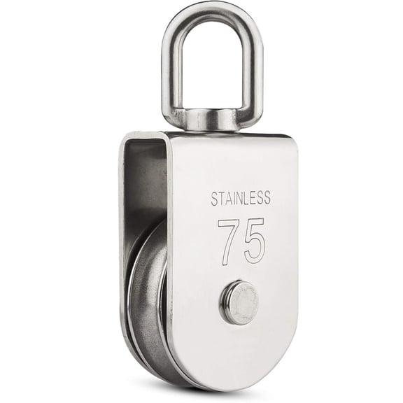 M75 Lifting Single Pulley Loading 1322 lbs, Stainless Steel Heavy Duty Swivel Lifting Rope Pulley Block 75mm Pulley Hoists Roller, Work with 3/8 to 1/2 inch Ropes
