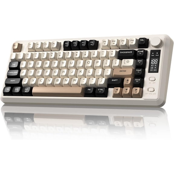 M75 Wireless Gaming Keyboard Mechanical Feel Membrane with Knob & OLED Display Bluetooth/2.4Ghz Rainbow Backlit Gradient PBT Keycaps 2000mAH Battery Anti-Ghosting-Cheese
