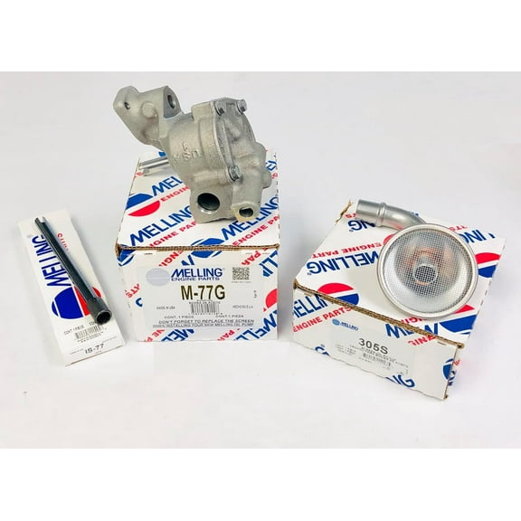 M77G oil pump, IS77 steel drive shaft & pick up screen compatible with 1968-90 Chevy bbc 366 396 402 427 454 496. Fits 7 1/2"-8" Deep Oil Pans