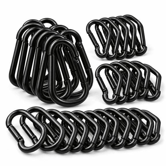 M8-3.15IN 50 Pack Heavy Duty Black Steel Carabiner Clips Spring Snap Hooks
