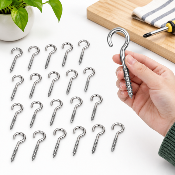 M8-5inch 25 Pack 304 Stainless Steel Screw-in Eye Bolts Ceiling Hooks