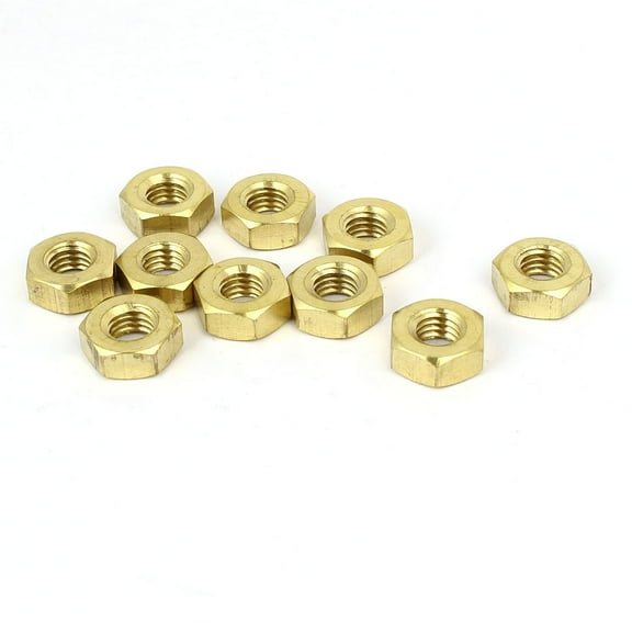 Unique Bargains M8 Brass Finished Metric Hex Nut Fastener Brass Tone 10Pcs