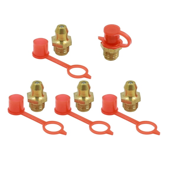 M8 Brass Thread Straight Grease Nipple Fittings with Rubber Dust Cap for Car 5 Set