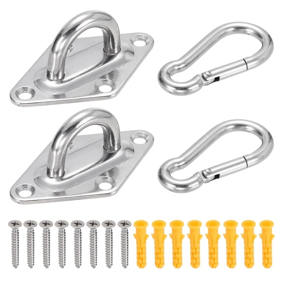 M8 Eyelet Bracket Set Diamond Shaped Hook Plate and Hook, Silver
