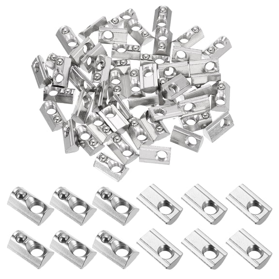 M8 Half Round Roll in Spring T Nuts 4040 Series Carbon Steel T Slot Spring Nuts Silver, 50 Pcs