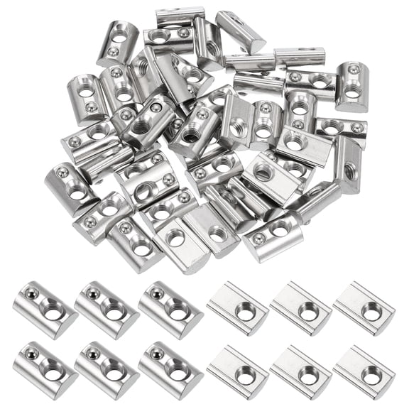 M8 Half Round Roll in Spring T Nuts 4545 Series Carbon Steel T Slot Spring Nuts Silver, 50 Pcs