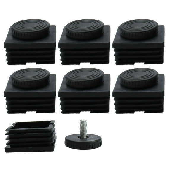 M8 Leveling Feet 50 x 50mm Square Tube Inserts Kit Furniture Glide Adjustable Leveler for Shelves Desk Table Sofa Legs Black 8 Sets