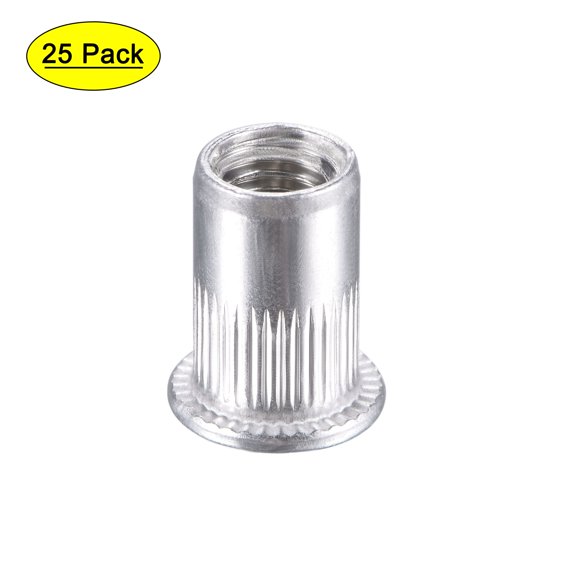 M8 Rivet Nuts Aluminium Alloy Knurled Flat Head Threaded Insert Nut Silver 25 pcs