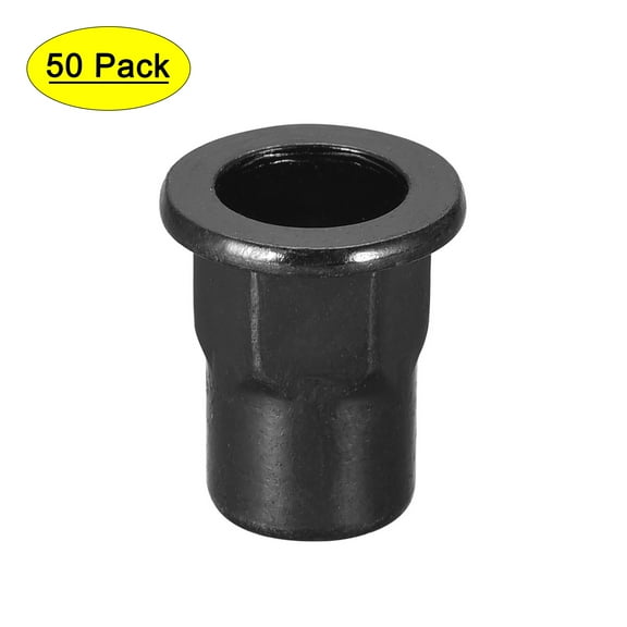 M8 Rivet Nuts, Thread Half Hexagonal Carbon Steel Zinc-Plated Flat Head Threaded Insert Nut Black 50 Pcs