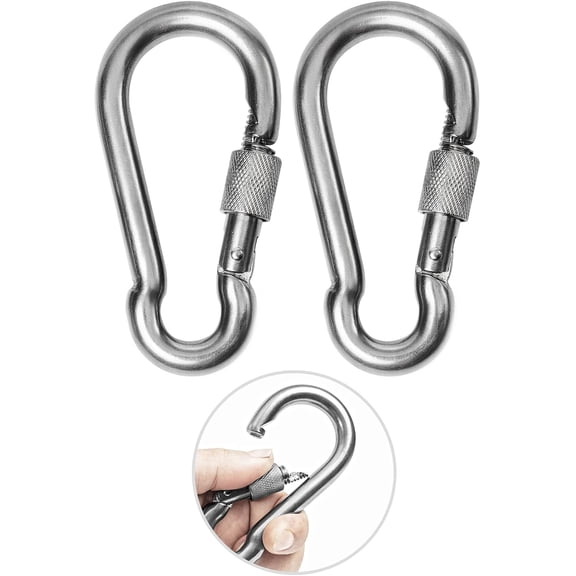 M8 Safe Lock Carabiner Clip, Heavy Duty 304 Stainless Steel Snap Hook Carabiner Hook for Outdoor Climbing Hiking Camping Fishing Boats Backpacks Chains Hanging Swing Hammock